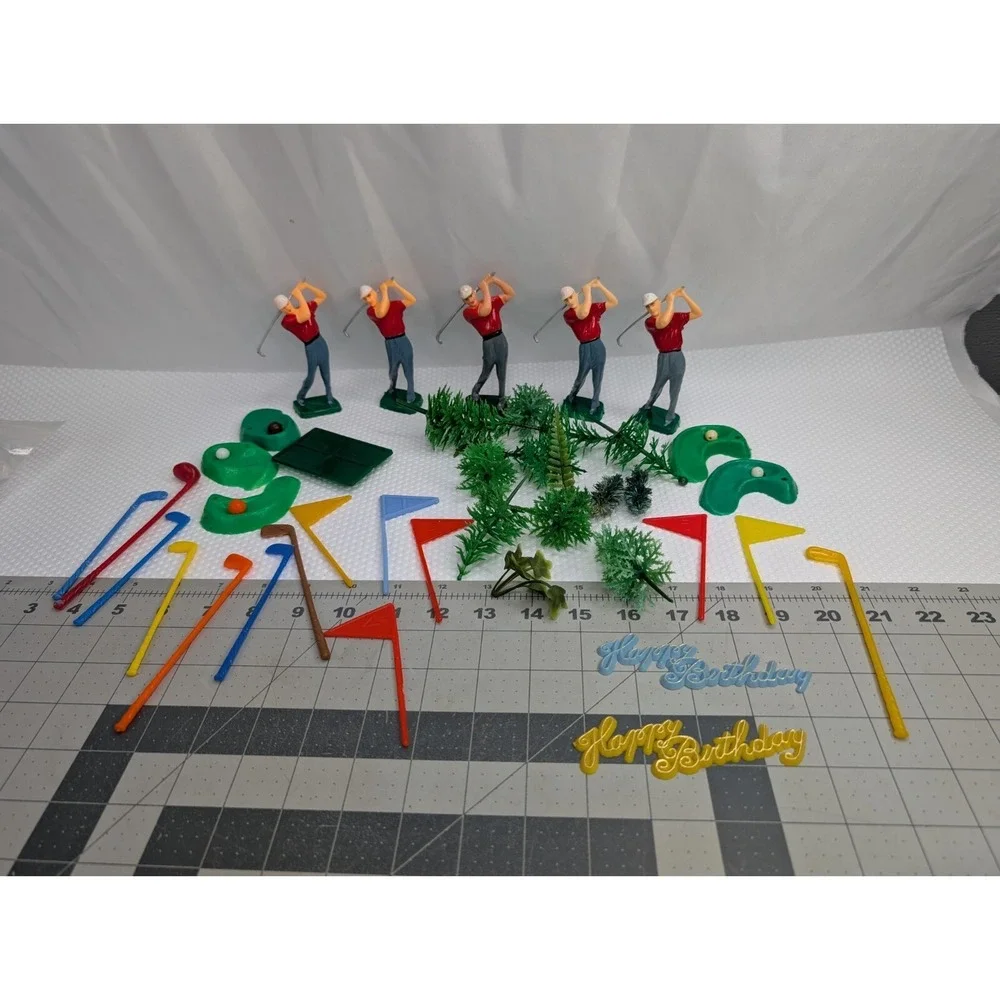 Plastic Golfer Golf Clubs Flags Greens Vintage Lot Cake Toppers